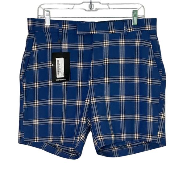 Booho Man blue white plaid casual shorts size 32 - Picture 1 of 8